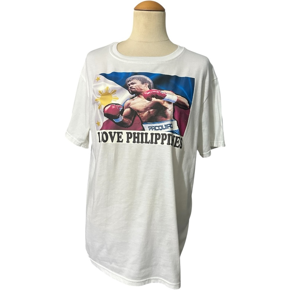 Manny Pacquiao I Love Philippines Graphic Shirt White Unisex Size L